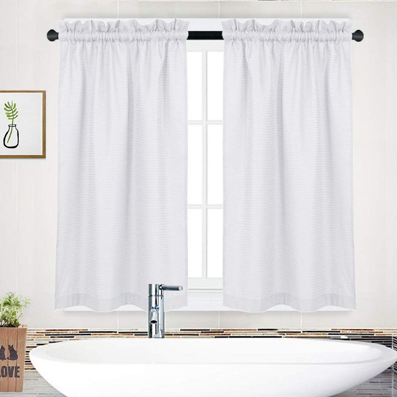 NANAN White Curtains 45 inch Long Casual Weave Small Window Curtain Kitchen Bathroom Basement Bedroom Drapes - 30" x 45", White, Set of 2 - Image 2
